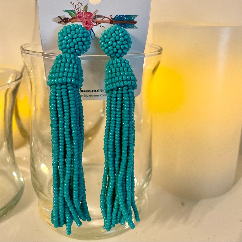NWT Indian Summer turquoise beaded tassel earrings